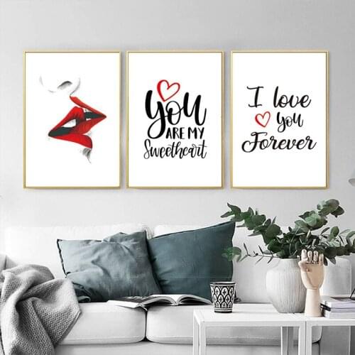 Red Lips Kiss Love Quote Wall Art Print Posters And Prints Wall Picture Canvas Poster Nordic Home Decoration Painting