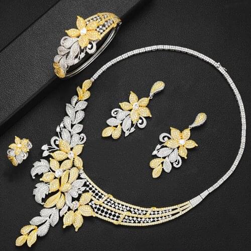 LARRAURI Charms Luxury Statement Africa Jewelry Sets For Women Wedding Cubic Zircon Dubai Gold Bridal Jewelry Sets 2019