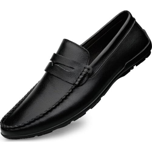 Spring Autumn Slip-on Mens Casual Shoes High Quality Genuine Cow Leather Mens Business Shoes Non-Slip Mens Driving Shoes