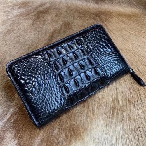 Authentic Crocodile Belly Skin Zipper Closure Men Long Wallet Card Purse Genuine Exotic Alligator Leather Male Small Clutch Bag