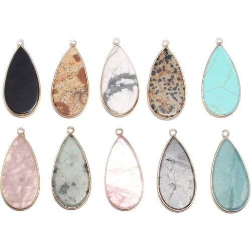 Natural Rose Quarts Picture Stone Necklace Pendant Water Drop Shape Charms Pendant for Jewelry Making DIY Necklace Size 20x45mm