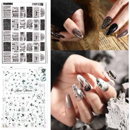 New arrived 3D Nail Stickers Decals black letters & green flowers Adhesive Stickers Nail Art Tattoo Decoration Z0258