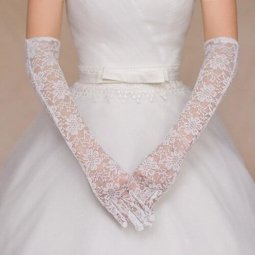 Elegan tLace Bridal Gloves Elbow Length black white red Wedding Dress Gloves Hook Finger Bridal Gloves