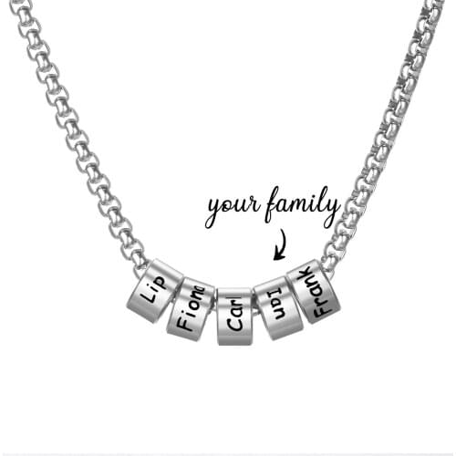 Personalized Custom Family Names Stainless Steel Beads Charms Pendant Necklaces Men&Women Anniversary Gifts SL-167