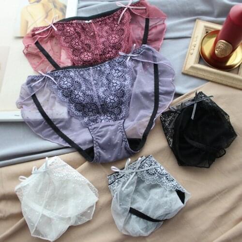 Sexy Embroidery Lace Underwear Summer Transparent Mesh Thin Briefs Sweet Cute Bow panties Big Size Ladies Briefs 6L 120kg 109