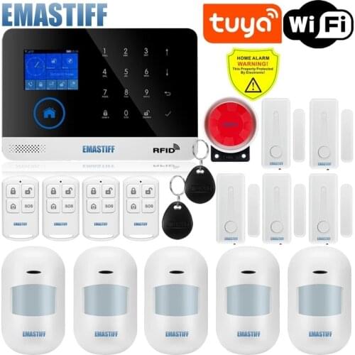 Wireless Tuya APP SIM GSM Home RFID Burglar Security LCD Touch Keyboard WIFI GSM Alarm System Sensor kit Russian,Spanish Voice