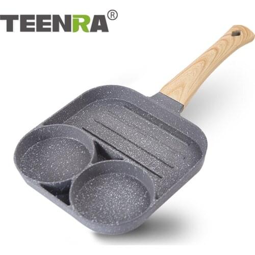 TEENRA 2 In 1 Egg Frying Pan Thickened Omelet Pan Non-stick Pancake Steak Cooking Ham Pans Aluminium Alloy Fried Egg Cooker