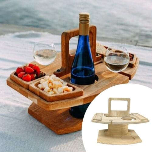 Outdoor Wooden Picnic Table With Wine Glass Holder Rack Snack Tray Wine Table Camping Lawn Grassy Glades Wine Glass Rack