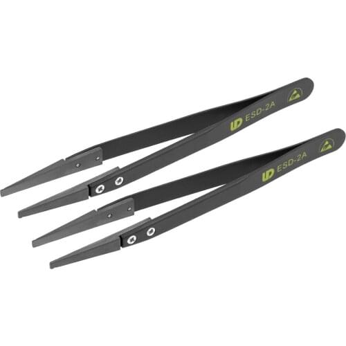 Uxcell ESD-2A Precision Anti-Static Tweezers, Stainless Steel Flat Tweezers for Craft Jewelry Electronics, 2 Pcs