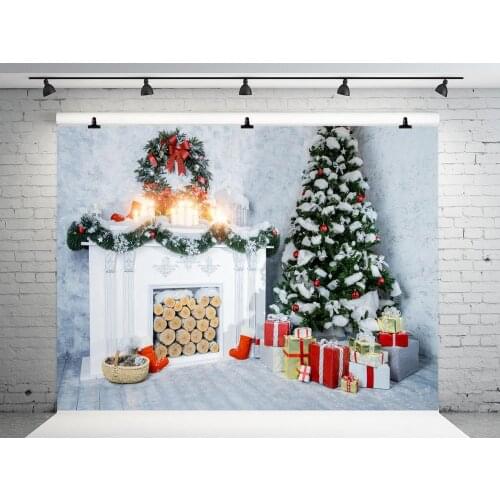 VinylBDS 10x10ft Christmas Photography Backgrounds 300cm Christmas Decorations For Home Box Fireplace Tree Studio Background