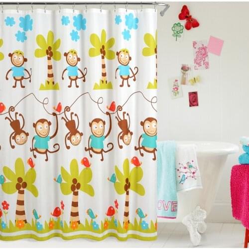 High - quality high - quality cartoon monkey waterproof anti-mildew polyester shower curtain pure copper button lock eye curta