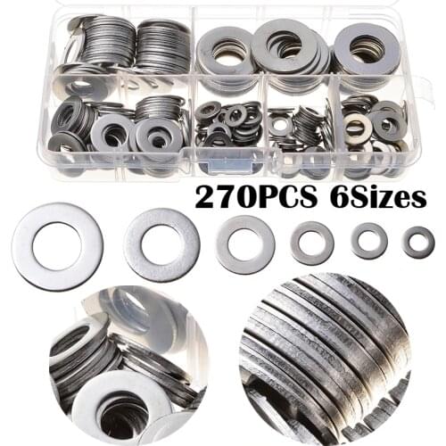 ZENHOSIT 270Pcs 6 Sizes Stainless Steel Durable Washers Kit Assorted Solid Crush Seal Flat Gaskets Set For Machinery Car
