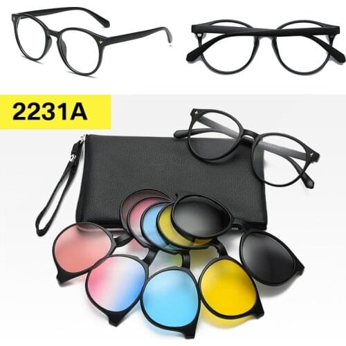 Zerosun Clip on Polarized Sunglasses Women 5 Lens with TR90 Frame Magnetic Sun Glasses for Woman Driving Myopia Anti Reflect