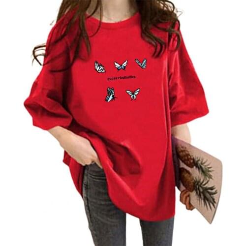 Women T-shirt high quality cotton blend Short Sleeve Skin-friendly Pullover Women Butterfly Printing T-shirt oversized T-shirt