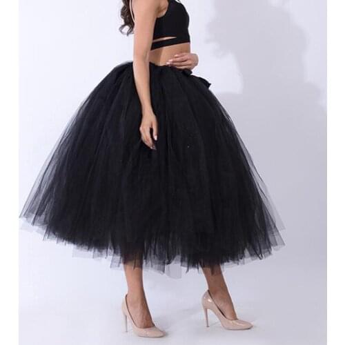 Summer Vintage Gothic Black Skater Pleated Long Tulle Skirt Tutu Femme High Waisted Petticoat Soft Mesh Skirts Womens 2021 Jupe