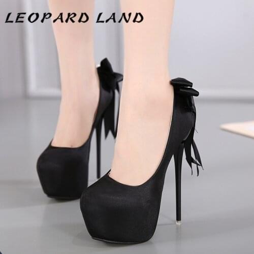 LEOPARD LAND 2019 16cm Women Pumps Round Toe Sexy Satin Large Bow Fine High Heel Single Shoes Womens Shoes CWF-my258-52