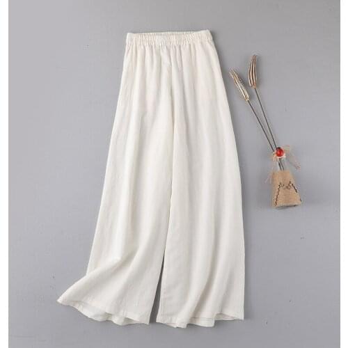 2020 new cotton hemp wide leg pants womens autumn and winter skirt pants loose drop feeling linen high waist casual pants