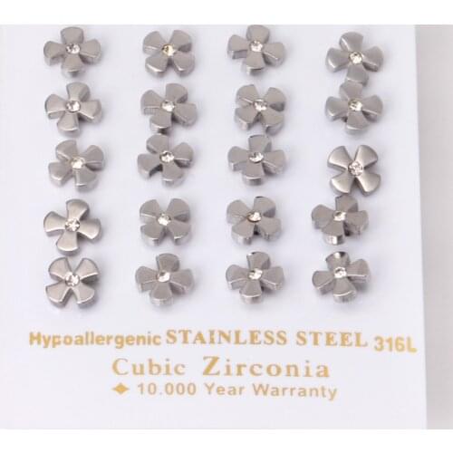 10 Pairs Earrings For Women 2021 Stainless Steel Flower Earrings Classic Style Gold Silver Color CZ Jewelry Wholesale Price