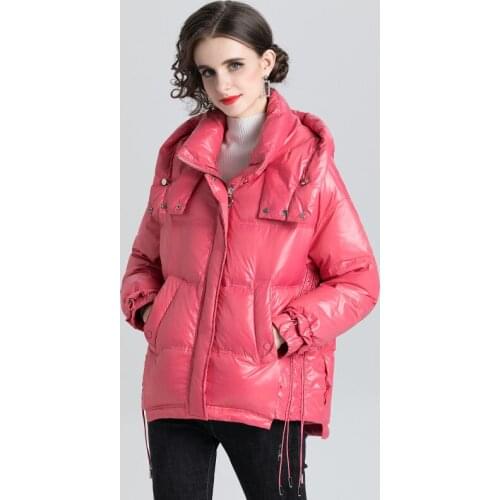 Women White Duck Down Coat 2021 New Winter Female Glossy Solid Short Puffer Jackets Thicken Warm Hooded Oversize Ladies Overcoat