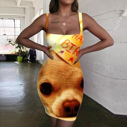 Giyu Brand Dog Dress Women Animal 3d Print Lovely Halter Sleeveless Party Ladies Dresses Womens Clothing Club New Korean Style