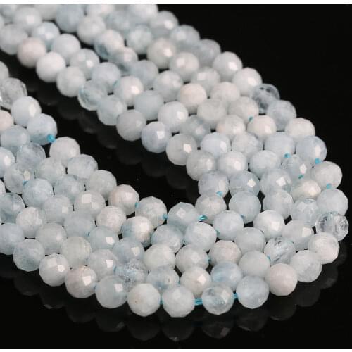 High Quality 100% Natural Stone Faceted Aquamarines Round Beads 2/3/4mm for Jewelry Making DIY Necklace Bracelet Accessories