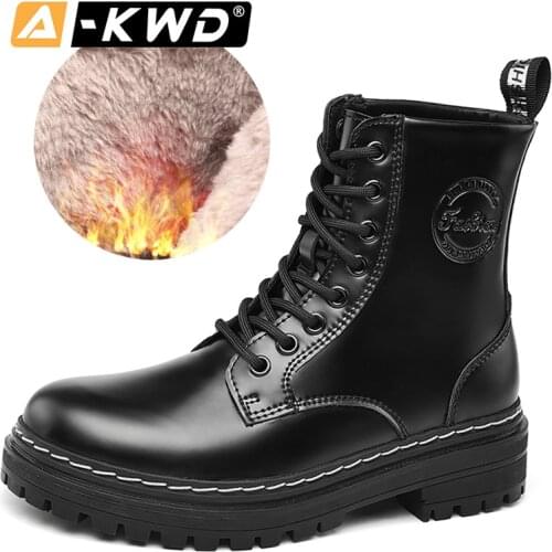 2020 Black Warm Winter Men Boots Unisex Leather Ankle Boots Men Winter Work Shoes Men Military Fur Snow Boots Men Hombres Botas