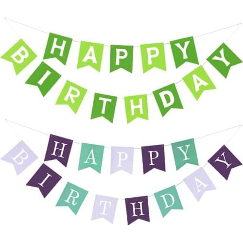 5M Green Purple HAPPY BIRTHDAY Banner Fishtail Paper Flags Bunting Garland for Adults Kids Birthday Mermaid Party Decoration