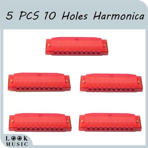 5 Pieces 10-hole Harmonica Mouth Organ Puzzle Instrument Early Education Toy For Beginner Gift Pink Color