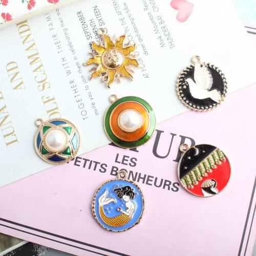 6pcs religion Mermaid Peace Dove Panda Sun Enamel Charms Craft Metal Pandent Keychain DIY Jewelry Making Zinc Alloy