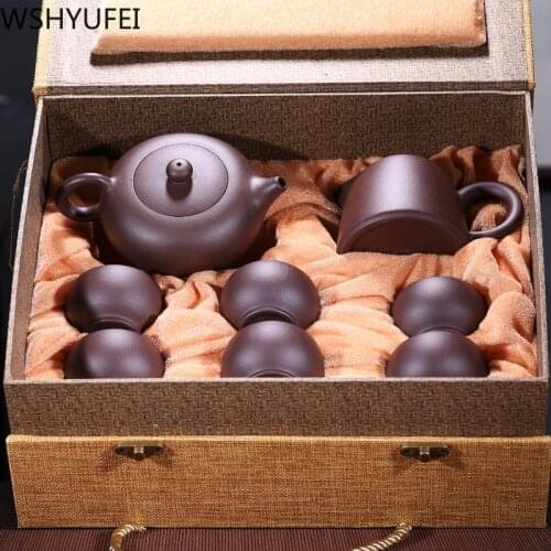 8pcs/set New purple sand pot pure hand art ore purple mud 188 hole ball water 210cc multi-purpose tea set gift box