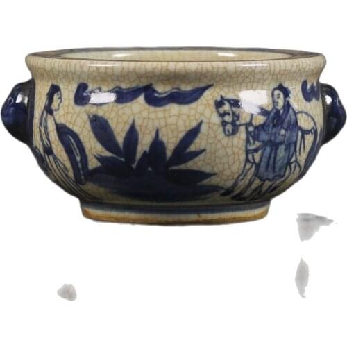 Jingdezhen Antique Porcelain Ming Dynasty Blue and White Patterns Character Picture Incense Furnace