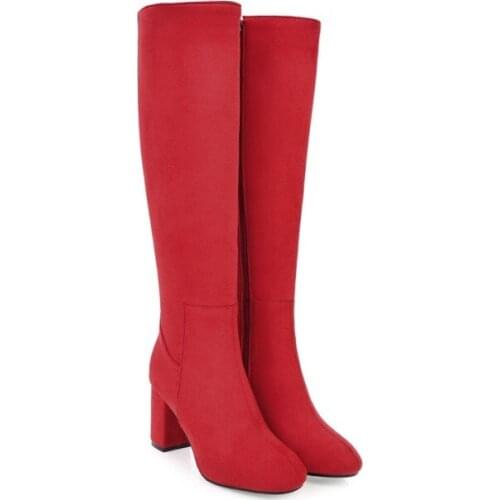 Big Size Europeans and Americans with round head, thick heel, high heel, side zipper, slender boots