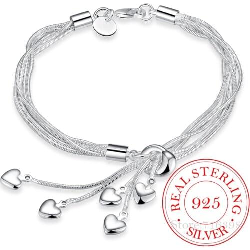 Wholesale 925 Sterling Silver Bracelet Hook Five Heart High Quality Fine Jewelry Accessories Silver Charm Bracelets for Women