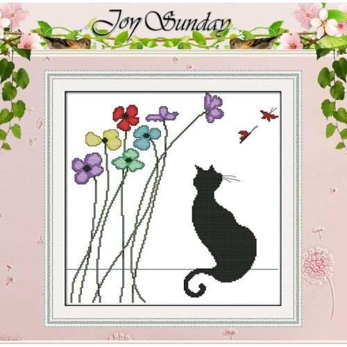 Black cat and flowers Patterns Counted Cross Stitch 11CT 14CT Cross Stitch Set Wholesale Cross-stitch Kit Embroidery Needlework