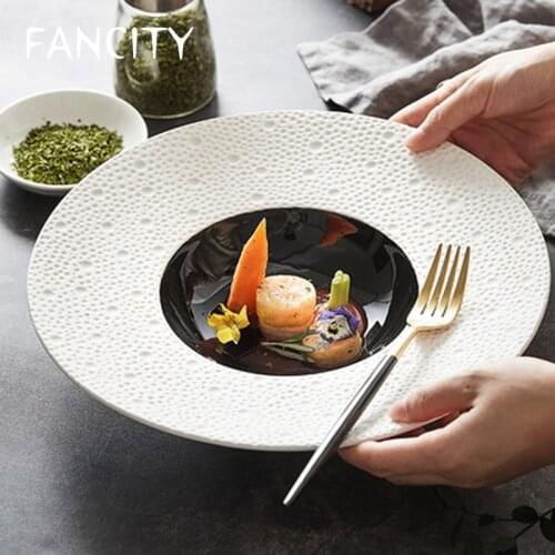 FANCITY Nordic Creative Tableware Straw Hat Plate White Western Restaurant Deep Soup Plate Pasta Salad Plate Artistic Sashimi