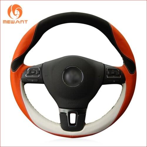 MEWANT Orange Beige Leather Black Suede Steering Wheel Cover for Volkswagen VW Gol Tiguan Passat B7 Passat CC Touran Jetta Mk6