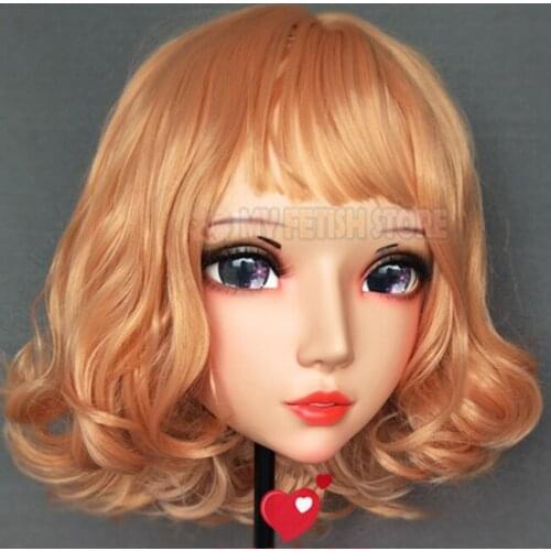 Fu-04)Female Sweet Girl Resin Half Head Kigurumi BJD Eyes Crossdress Cosplay Japanese Anime Role Lolita Mask With Eyes And Wig