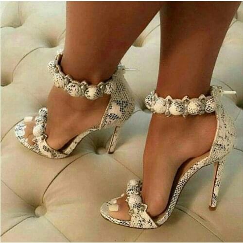 Hottest Sandals Women Button Studded Sandals Pyramid Studs Embellished High Heels Pom Pom Stiletto Heels Pumps Summer Dress Shoe