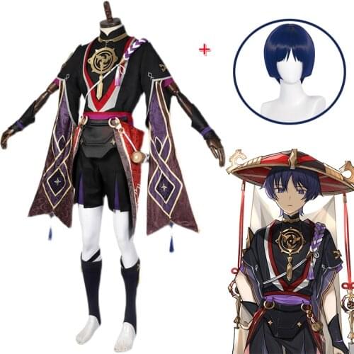 Game Genshin Impact Scaramouche Cosplay Costume Uniform Cloak Pants Bag Wig Anime Props Halloween Party Accessories Woman Man
