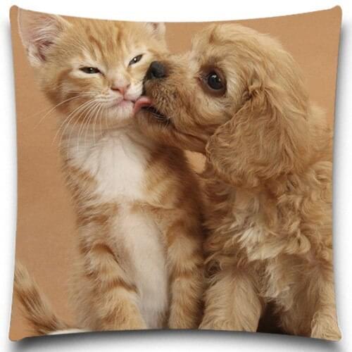 Intimate cats and dogs Cushion Cover Home Decorative Cotton Polyester Pillow Case Christmas Halloween Gift