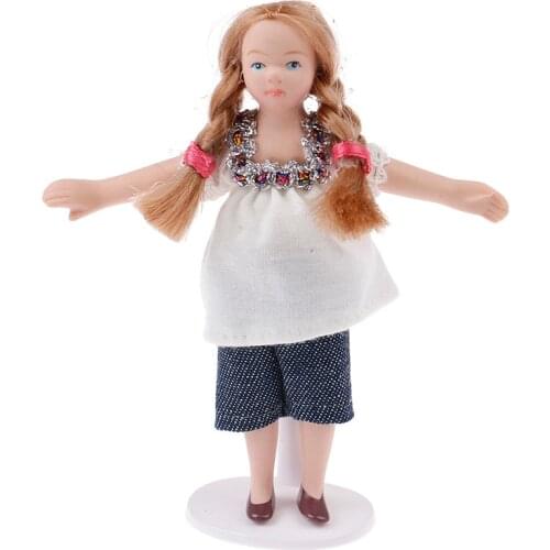 1/12 Dollhouse Mini Porcelain Doll Model Blonde Girl White T-shirt And Shorts Doll Model For Children Kids