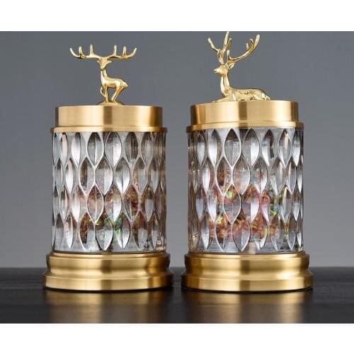 Creative Brass Candy Tank with Cover Glass Can Decoration Sealed Storage Tank Ornaments Continental Storage Tank Decoration