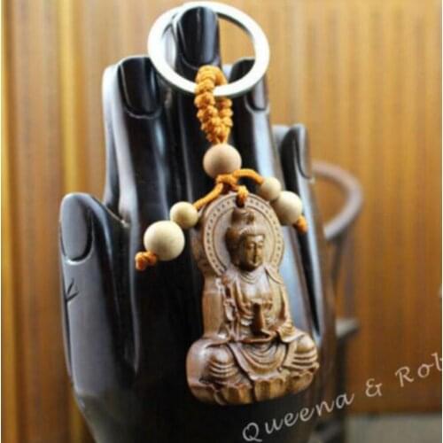 Copper Statue Wood Carving Chinese Buddhism Guan Kwan Yin Buddha Statue Pendant Key Chain Pendant