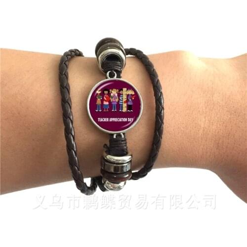 Fashion Thank You Teacher Rings Red Heart Pattern Glass Adjustable Ring Metal Merci Maitresse Women Men Gifts