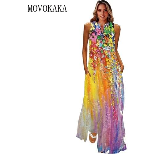 MOVOKAKA Summer Long Dress 2021 Elegant Robe Dress Party Sleeveless Dresses Women Casual Sundress Vintage Maxi Dresses For Women