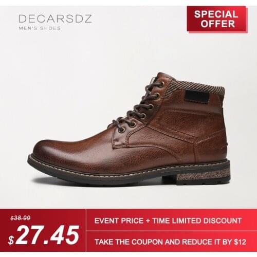 DECARSDZ Men Snow Boots Men TPR Durable Outsole Leather Shoes Men 2021 New Fashion Short Plush Warm Fur Winter Boots Mens Boots