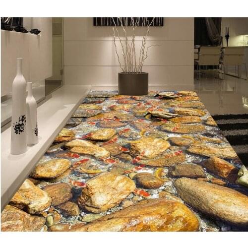 Mural 3D PVC Wallpaper Self-adhesive Floor Wallpaper 3D Fish Stone Creek Bathroom Floor Painting Modern Custom 3D Floor Mural