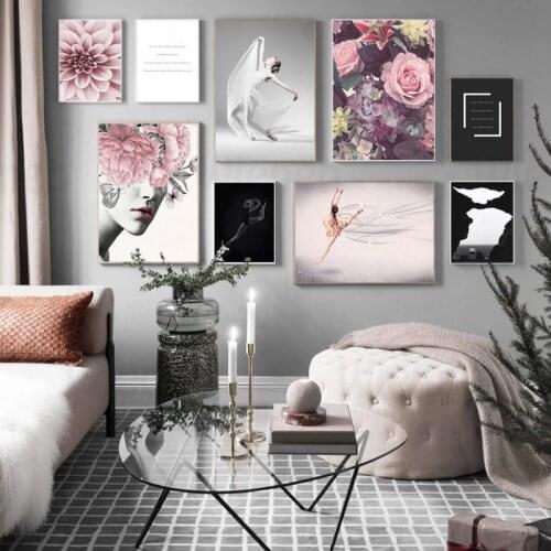 Nordic Poster HD Prints Wall Art Flower Woman Dance Girl Quotes Canvas Painting Home Decoration Living Room Girl Room Wall Decor