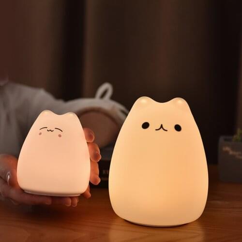 Sleeping Light Bedroom Bedside Table Lamp 7 Color Soft Silicone Pat LED Night Light Cute Cat Lamps for Kids Bedroom Decor
