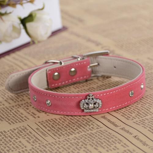 Fashion Rhinestone Collar Suede Leather Dog Collar Design Crown Accessory Collars For Small Dogs Pet Dog Supplies